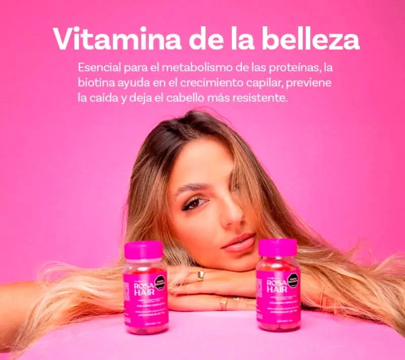 Rosa Hair - Biotina + Vitaminas para Cabello, Piel y uñas - Rosa Latina