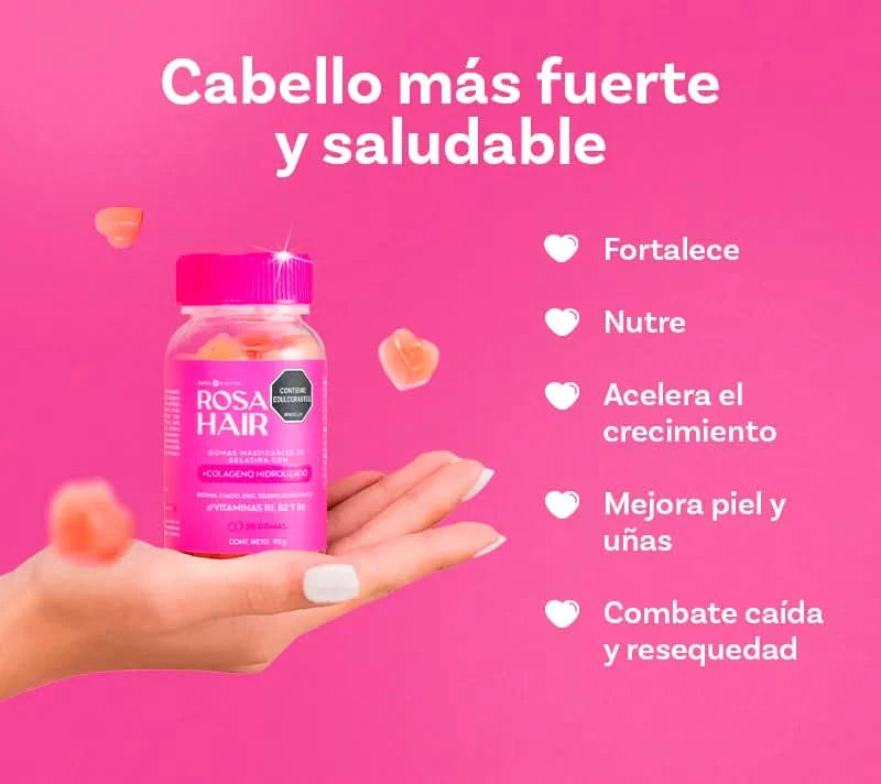 Rosa Hair - Biotina + Vitaminas para Cabello, Piel y uñas - Rosa Latina