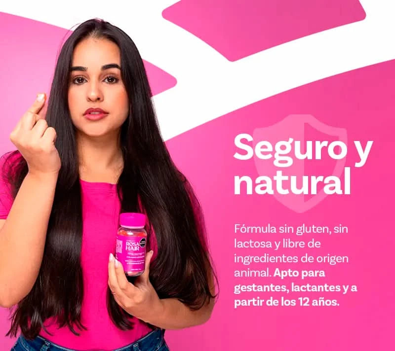 Rosa Hair - Biotina + Vitaminas para Cabello, Piel y uñas - Rosa Latina