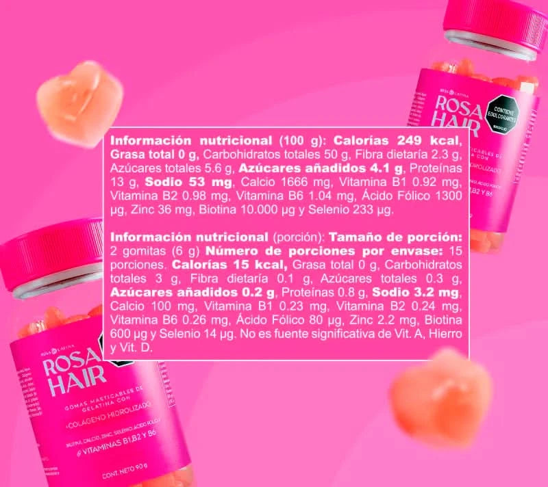 Rosa Hair - Biotina + Vitaminas para Cabello, Piel y uñas - Rosa Latina